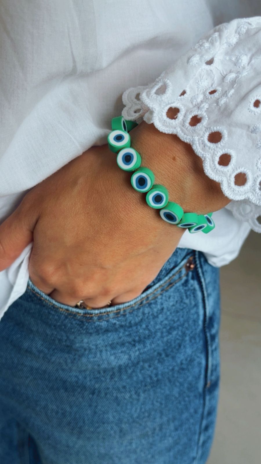 Pulseira olho fimo verde
