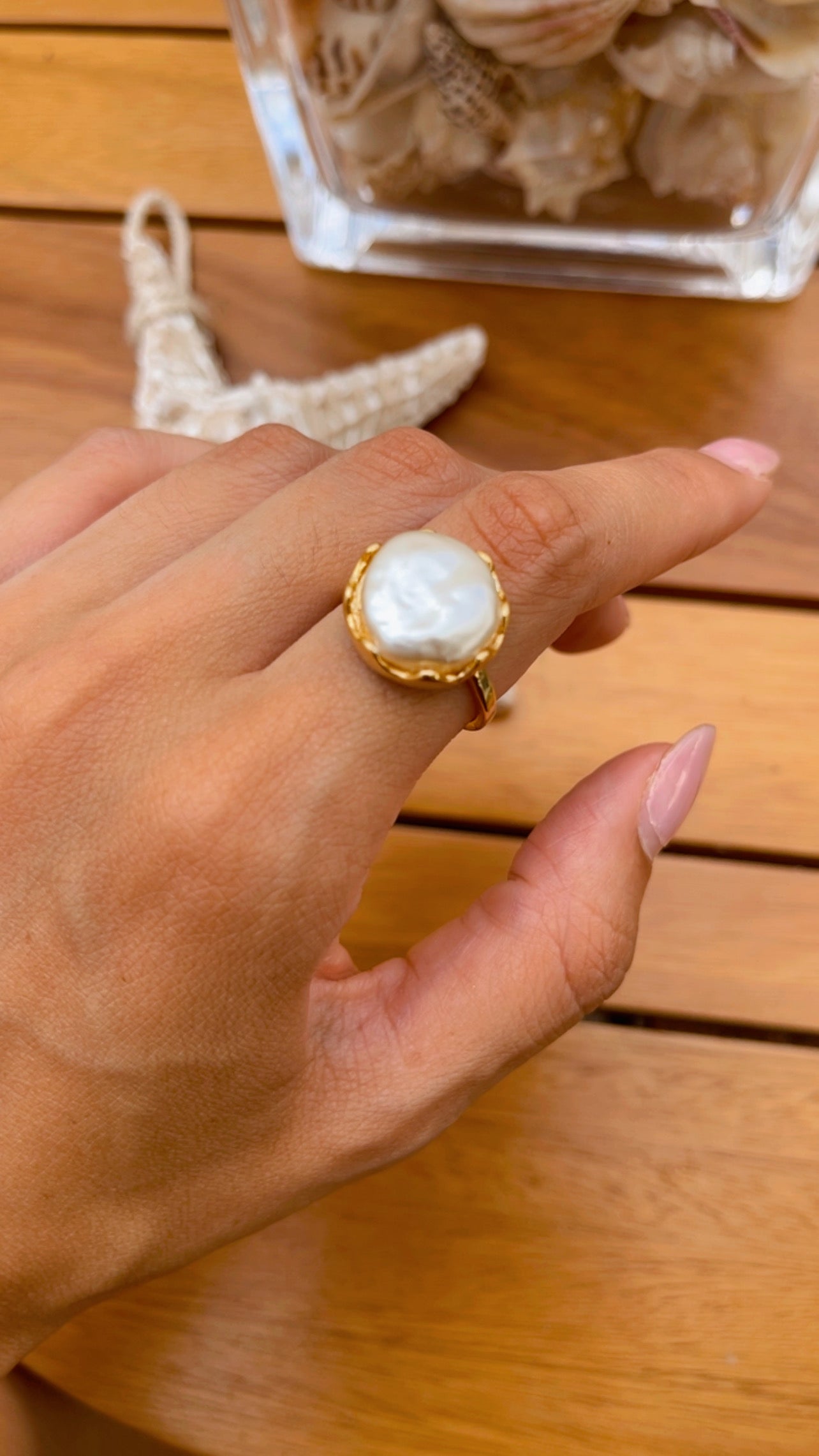 Anel pastilha pérola