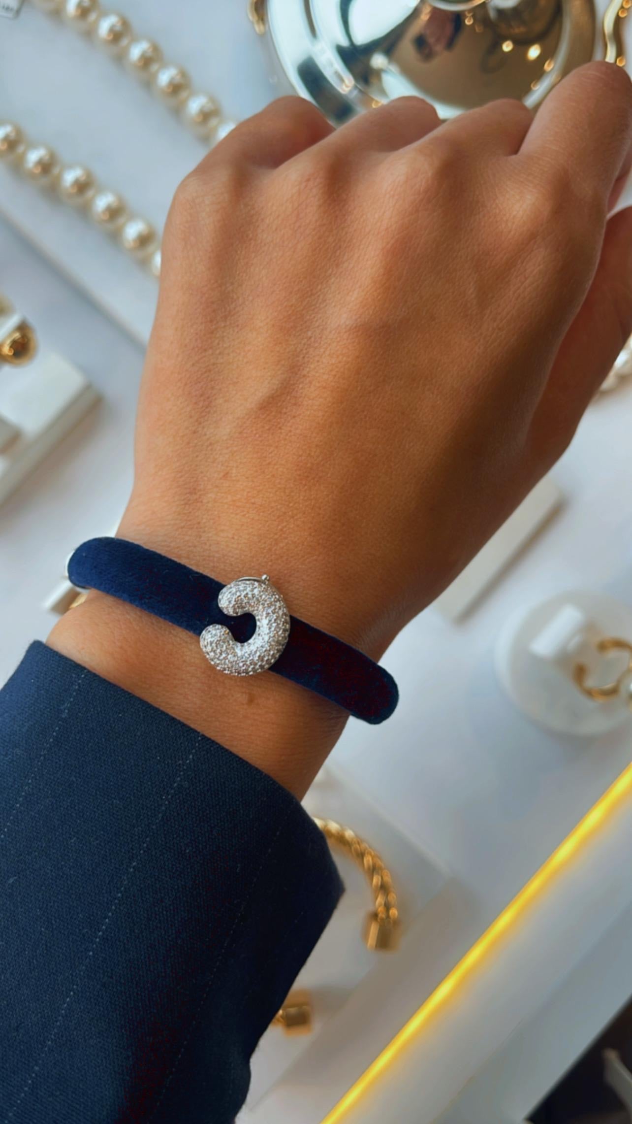 Pulseira ícone velvet marinho (Personalize com pingente ícone)