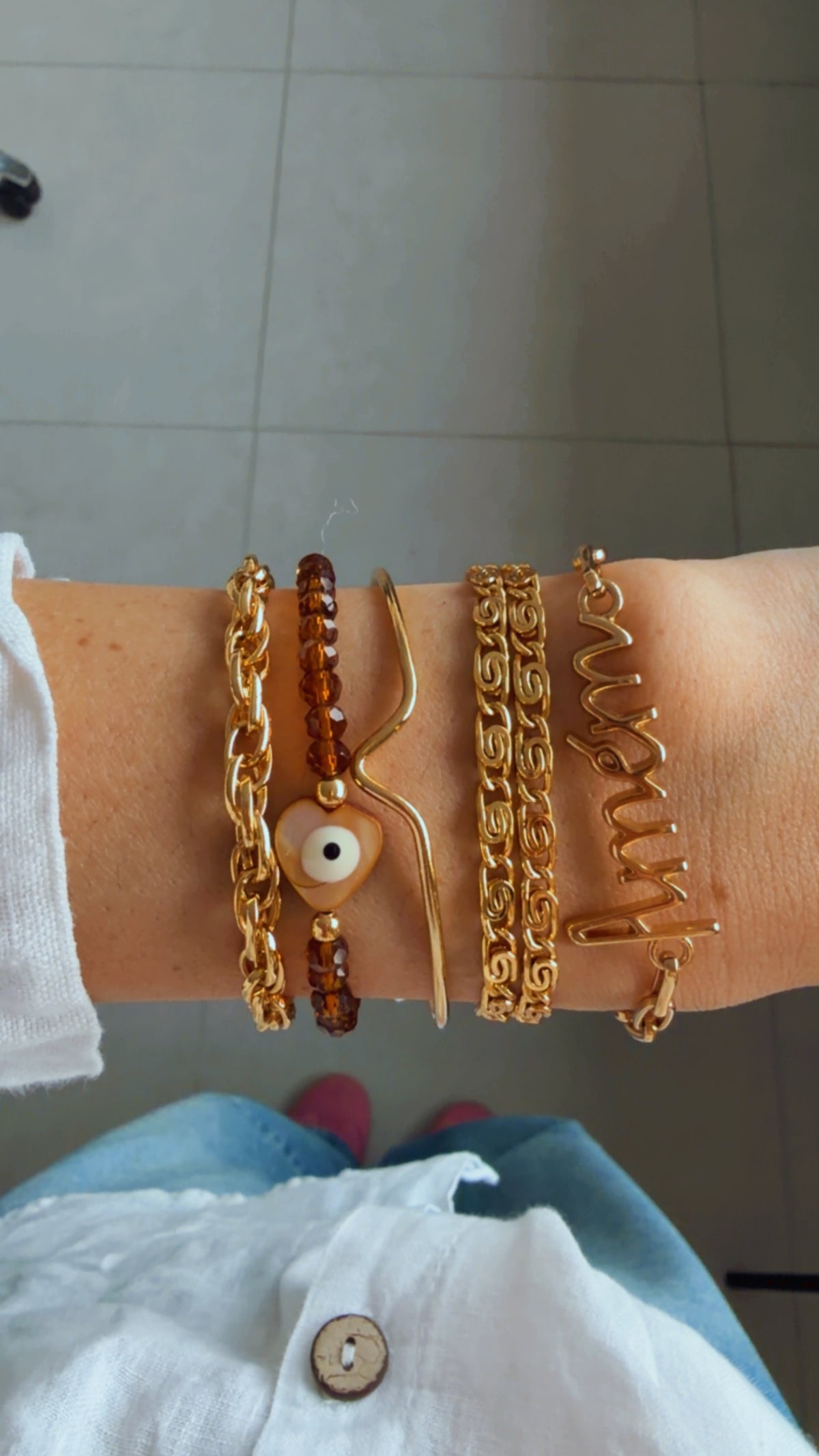 Pulseira cristal olho coração âmbar