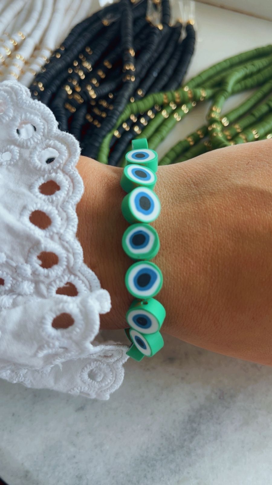 Pulseira olho fimo verde